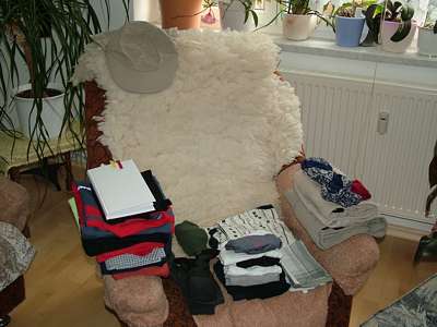 Schlafsachen, T-Shirts - frei nach dem Motto: Was du mithast, musst du auf deinem R&uuml;cken tragen.