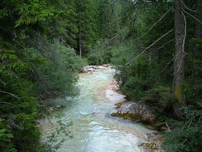 In der anderen Richtung flie&szlig;t der Fluss romantisch durch den Wald.