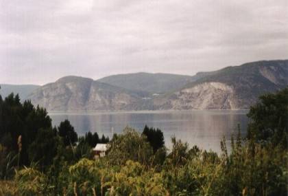 Der Blick &uuml;ber den Fjord ist trotz des tr&uuml;ben Wetters herrlich.