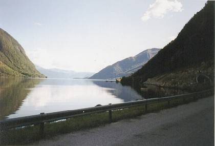 Der Anfang des Vetlefjorden, hier sind die Gegens&auml;tze wieder beisammen. Gleich geht es durch den Tunnel dort rechts.