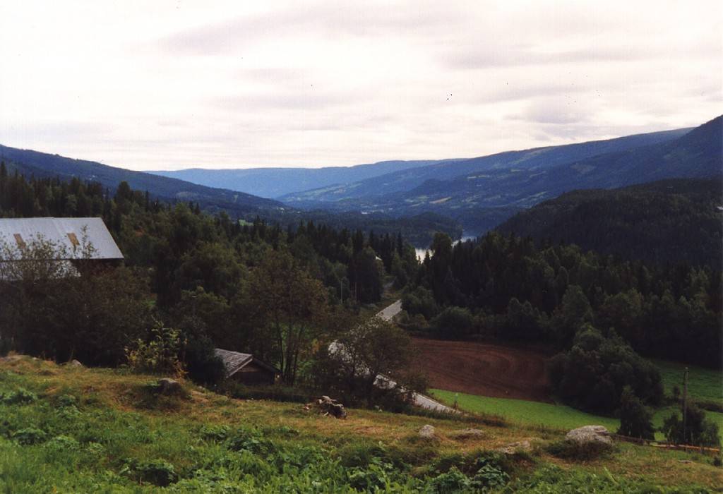 Blick von der Stabkirche in Høre hinab zum Slidrefjorden.