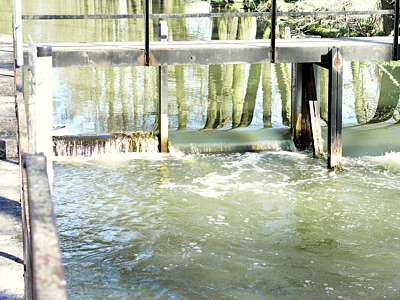 Das fliessende Wasser an einem Wehr fasziniert mich immer wieder. Man kann die Gewalt des Wassers nur ahnen.