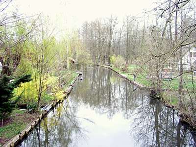 Blick von der Br&uuml;cke in der N&auml;he des Leiper Zeltplatzes auf die Hauptspree.
